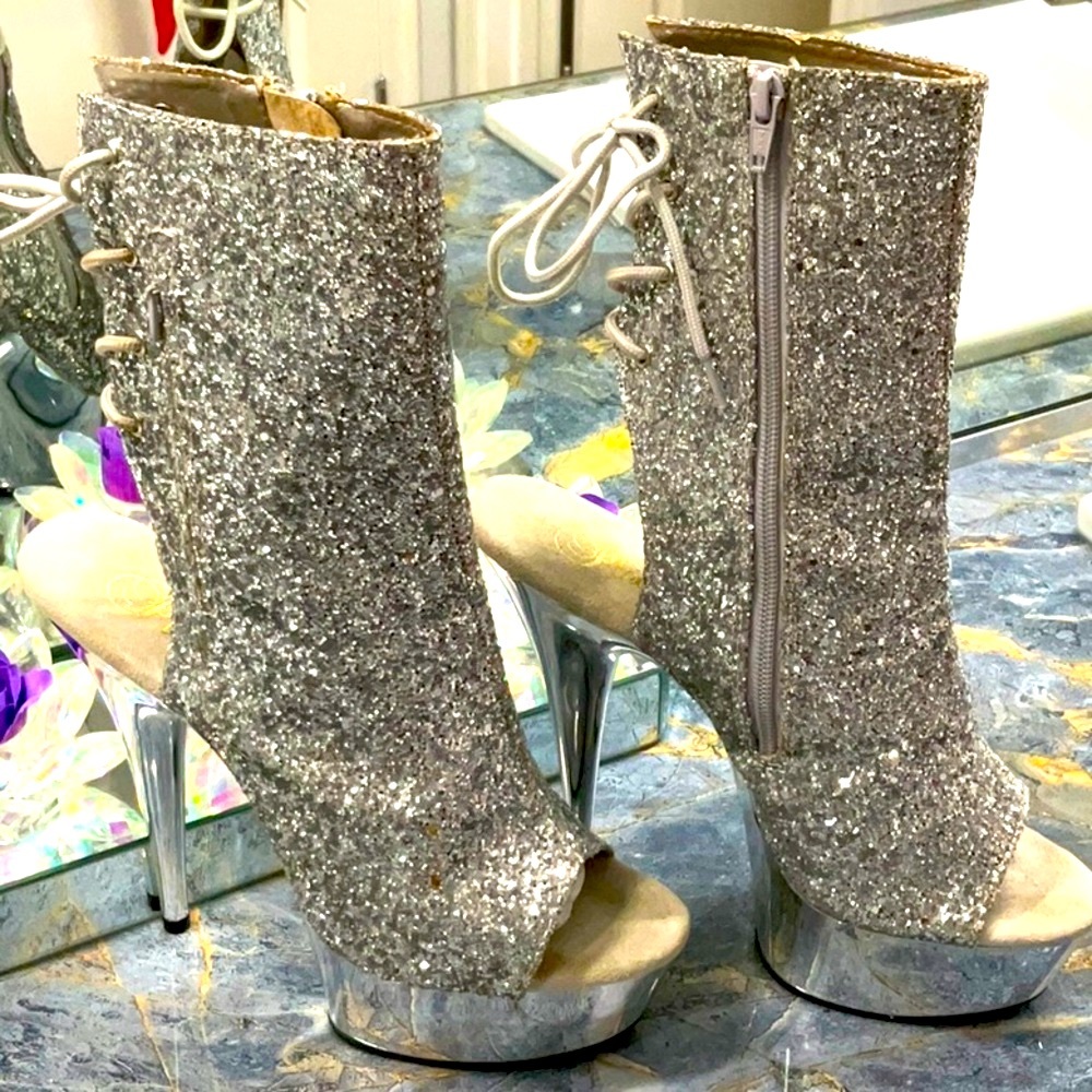 Pleaser Silver Sequin Heels